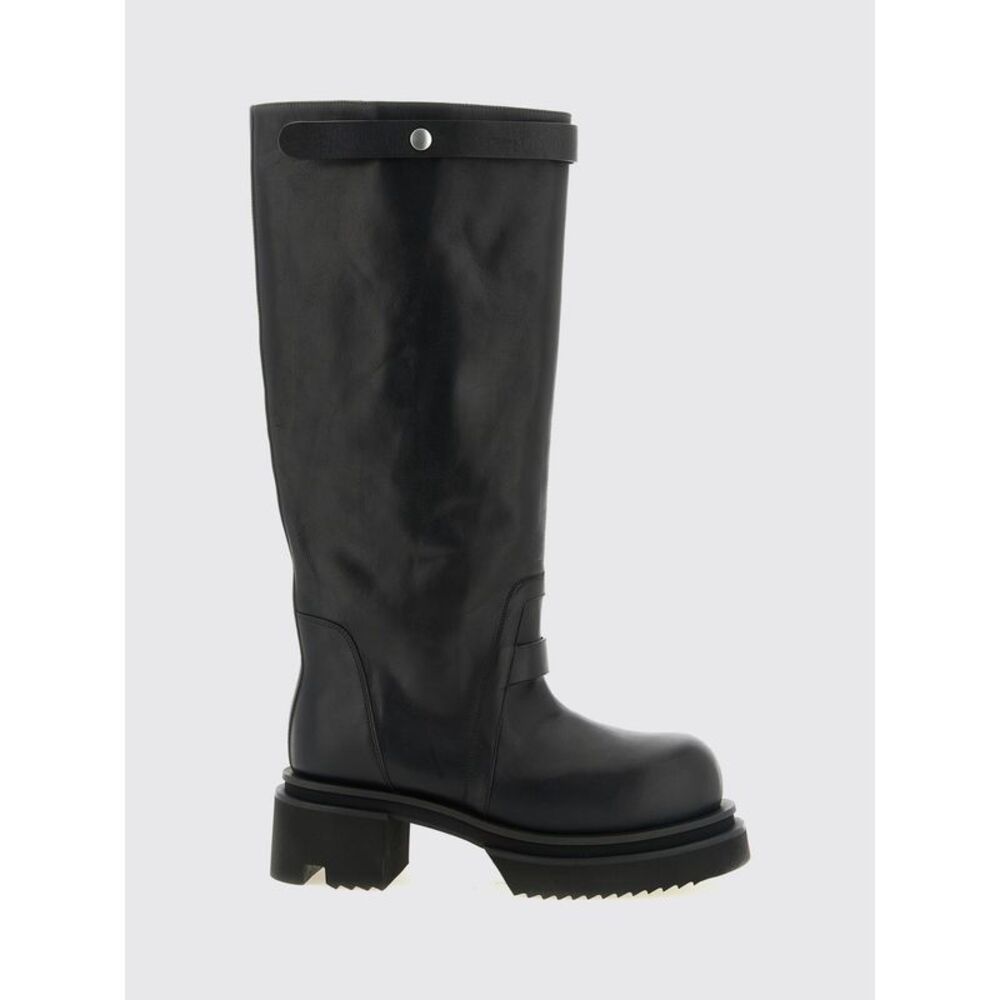 Rick Owens Men Rick Owens Knee-High Calfskin Leather Biker Boots With Lug Sole